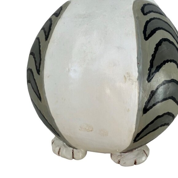 Funny Bones Vicki Thomas Signed 1997 Folk Art Grey White Striped Tabby Cat Gourd - Picture 6 of 13